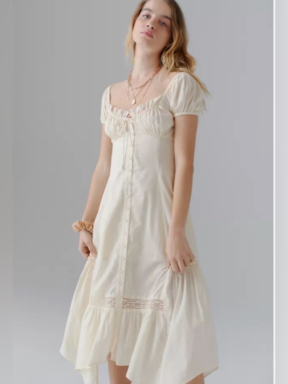 Urban Outfitters Cream Button-Front Maxi Dress
